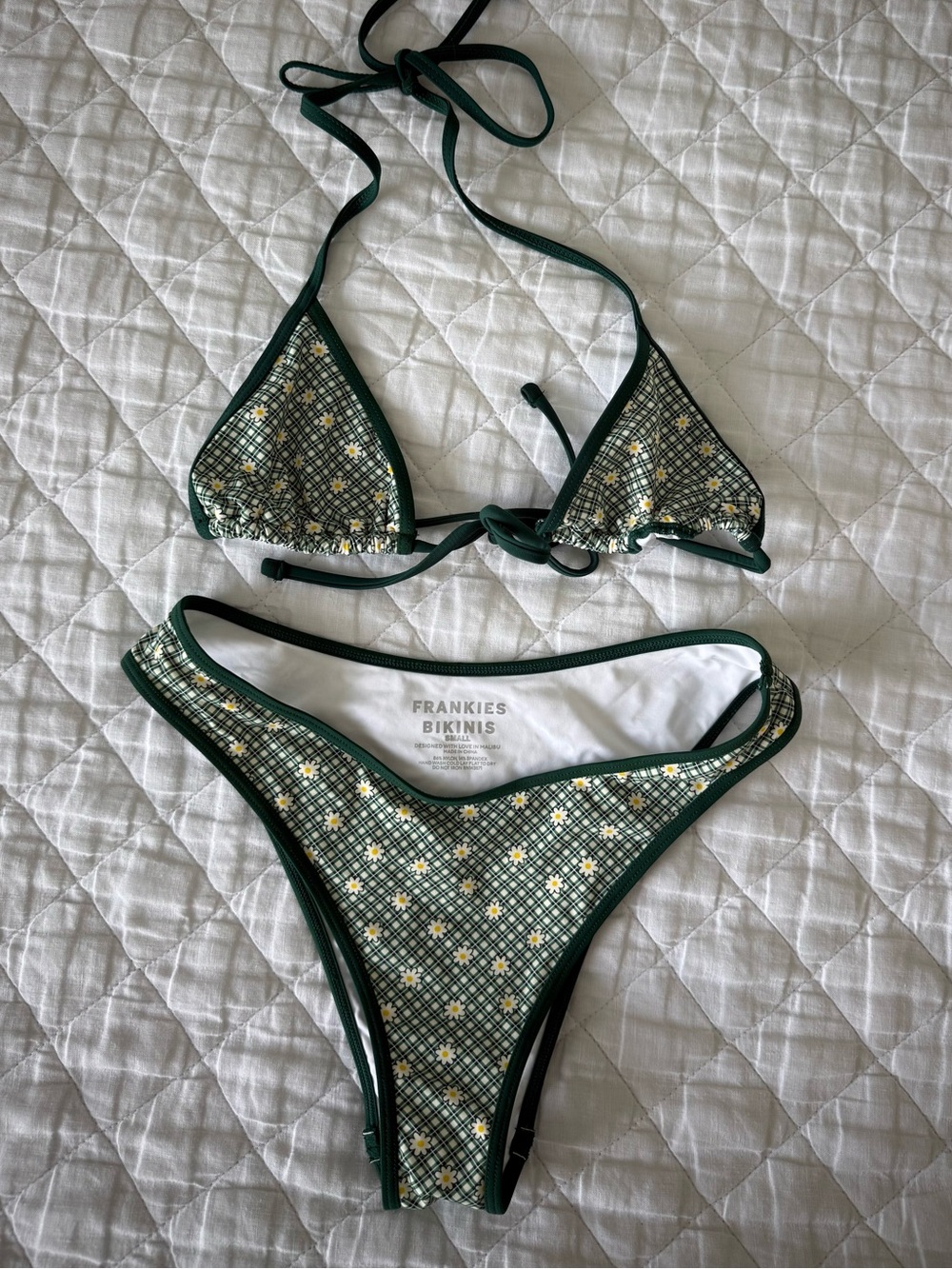 Frankie's Bikinis Dark Green Floral Triangle Bikini Set